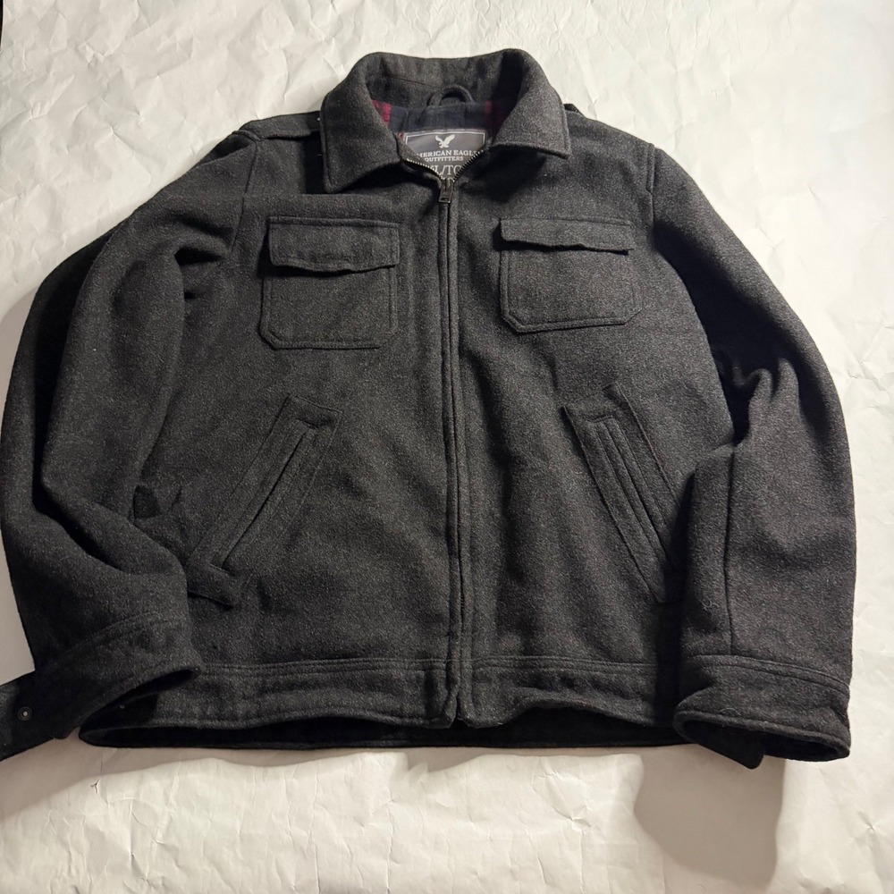 American Eagle Outfitters Men Wool Jacket Utility Gray XL Military Flannel